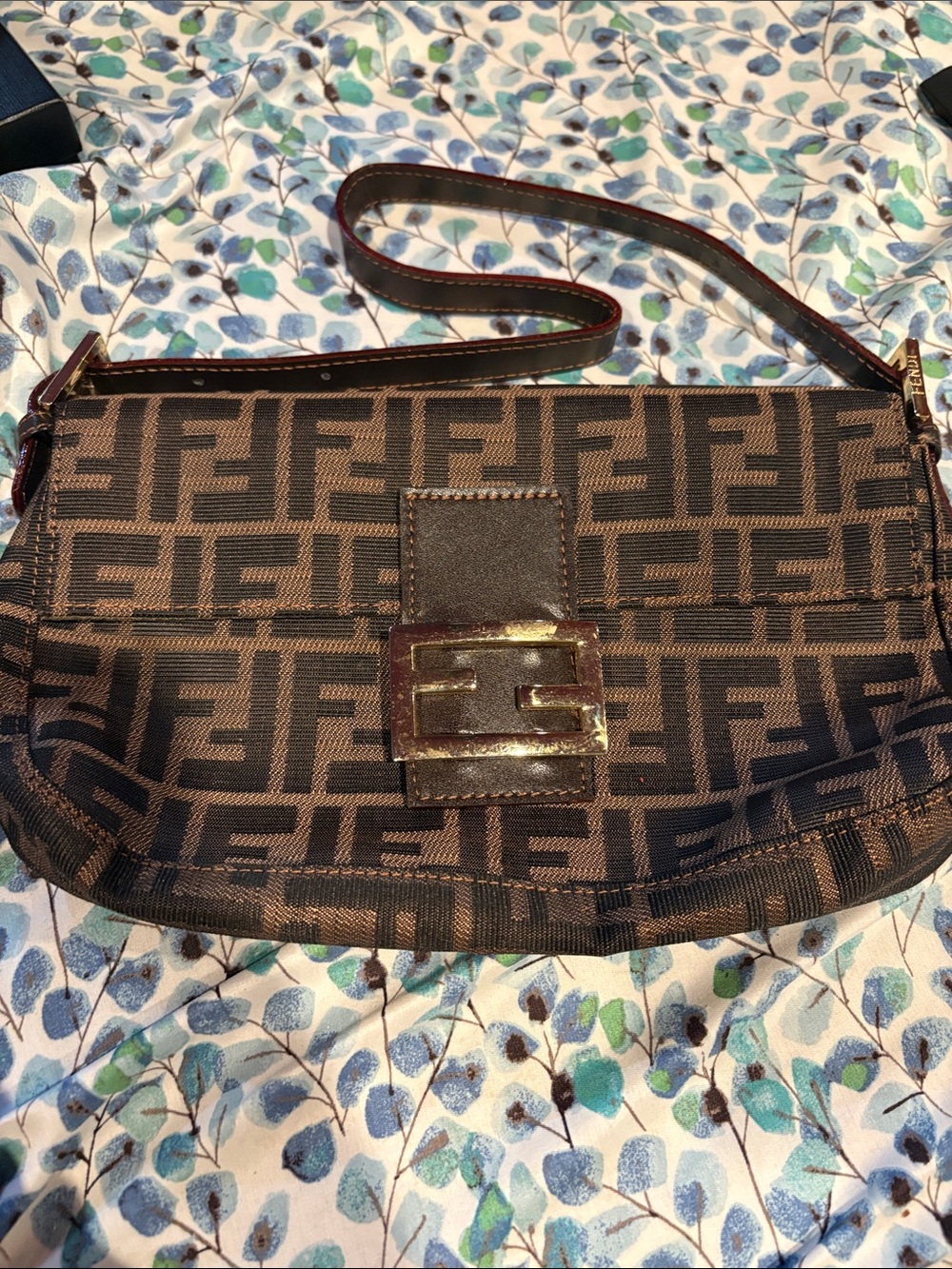 Fendi Brown Zucca FF Logo Shoulder Bag with Gold-Tone Clasp